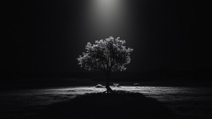 a single tree in the dark.