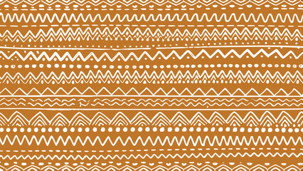 Vibrant orange background with intricate white yellow and pink patterns and zigzag lines for design and decoration purposes
