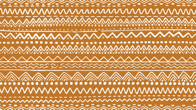 Vibrant orange background with intricate white yellow and pink patterns and zigzag lines for design and decoration purposes