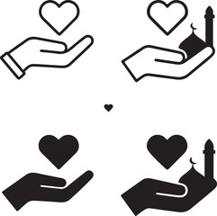 Obraz premium Isolated zakat charity icon, zakat donation silhouette, islamic charity giving concept, eid ramadan helping hand vector design
