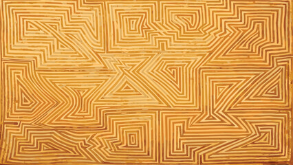 Intricate golden maze pattern with geometric shapes and lines on textured surface background