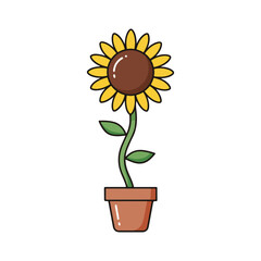 Obraz premium Cute Potted Sunflower Icon Cartoon Vector Illustration