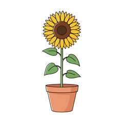 Obraz premium Sunflower in terracotta pot simple cartoon vector illustration