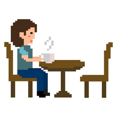 Woman Drinking Coffee Break Pixel