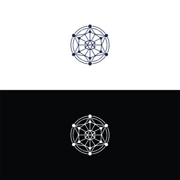 An intricate circular icon displaying a complex network of interconnected nodes and geometric patterns, symbolizing quantum computing or advanced data structures.