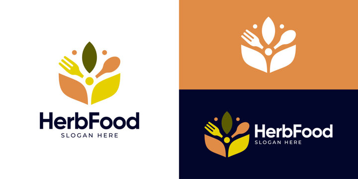 Creative simple herb food logo template. Herbal food logo design vector illustration.