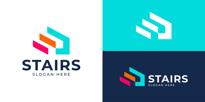 Creative simple stairs logo template. Stairway, staircase, step logo design vector illustration.