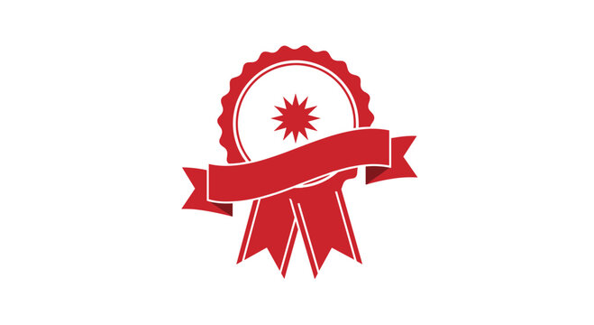 Elegant red rosette ribbon award with a prominent star in the center symbolizing achievement excellence and recognition.