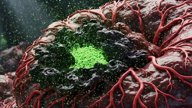 Targeted Cancer Therapy Green Particles Destroying Tumor Cells Medical Animation