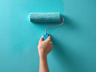 Obraz premium Hand Painting Blue Wall