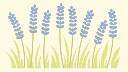 Lavender flowers and green grass on a beige background floral illustration