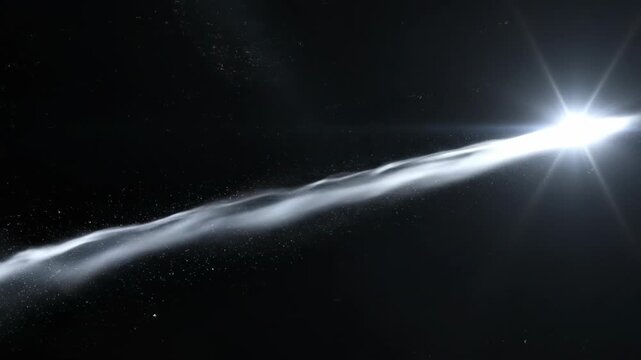 Sweeping orbital white light beam rotating across a vast empty black void emphasizing movement and conceptual gravity orbital, white, high-speed