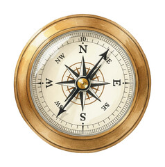 Classic Brass Compass with Detailed White Face and Black Directional Points for Navigation Guidance