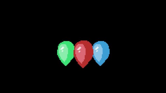 RGB Balloon Pop Loop Animation 8bit Pixel Art on Black Background