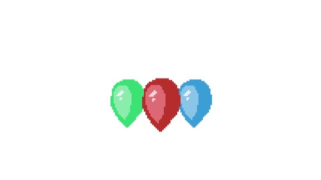 RGB Balloon Pop Loop Animation 8bit Pixel Art on White Background