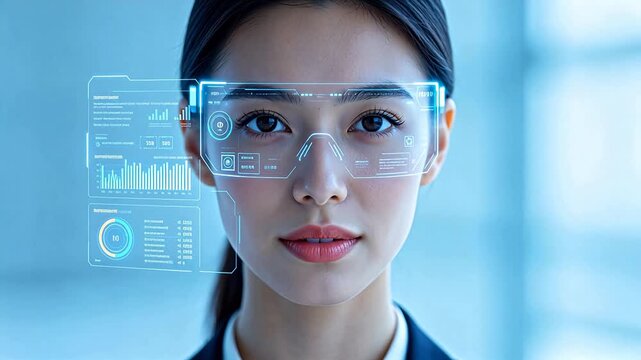 Woman with futuristic digital interface