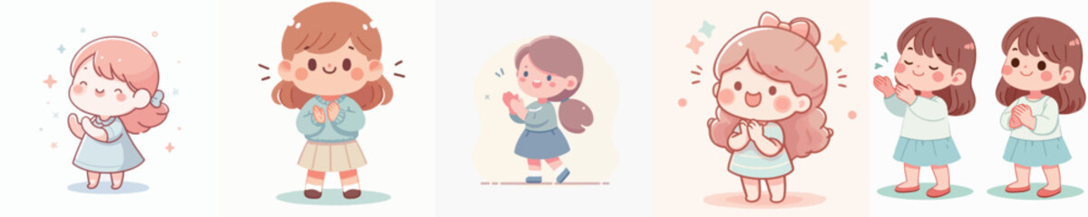 Fototapeta premium Vector Illustration of a Cute Girl Clapping Hands