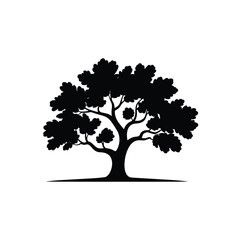 Obraz premium A simple black silhouette of a full leafy tree against a white background