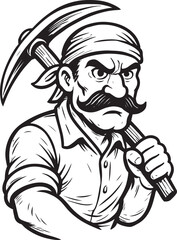 Angry prospector or miner with a pickaxe on his shoulder, vintage style illustration