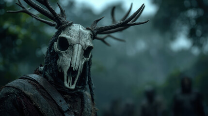 Evil king of the forest, scary creature with deer's antlers