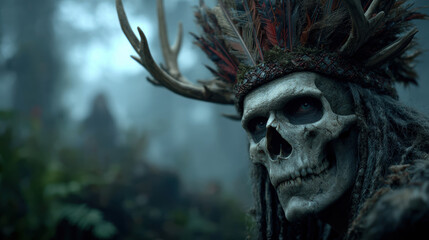 Evil king of the forest, scary creature with deer's antlers