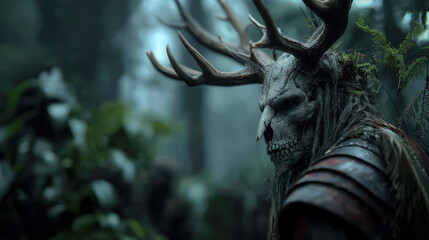 Evil spirit of the forest, undead creature with buck's antlers