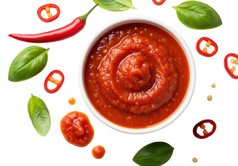Vibrant tomato sauce with fresh ingredients isolated on transparent background