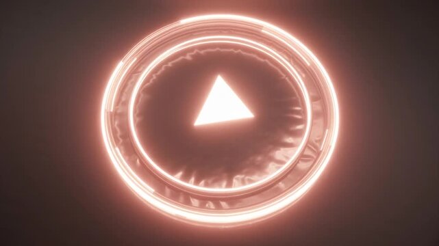 Glowing Neon Circle with Triangle Icon in the Center
