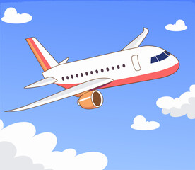 Commercial Airplane Flying Through Blue Sky 3D Illustration