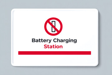 A sign indicating a battery charging station with a prohibition symbol for charging devices.