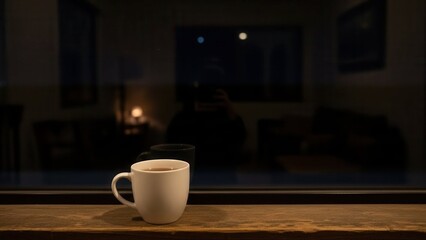 Fototapeta premium Cozy evening indoors with a warm drink and candlelight on a cold night