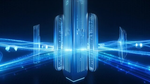 Abstract smart city visualization with floating structures