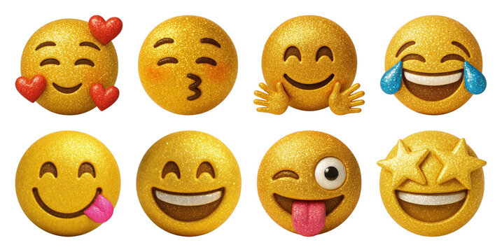 PNG Glittery emoji expressions collection, element set on transparent background