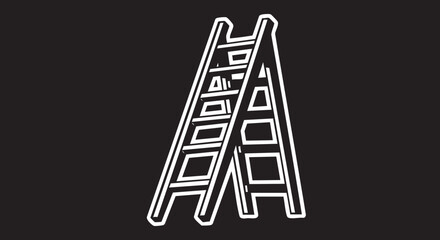 A simple white line drawing of a leaning ladder on a dark background from a straightforward viewpoint