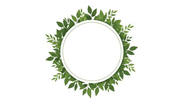 Lush circular frame bordered by dense green foliage and various types of leaves creating an organic botanical border for natural designs.