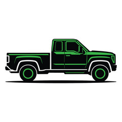 Fototapeta premium Green and black pickup truck side view illustration