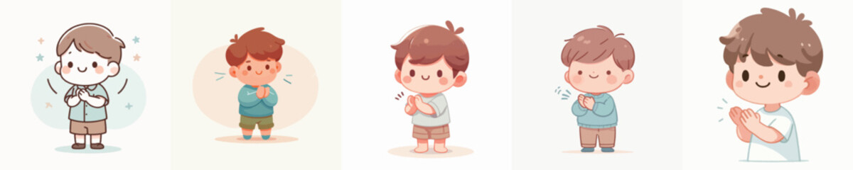 Fototapeta premium Vector Illustration of a Cute Boy Clapping Hands