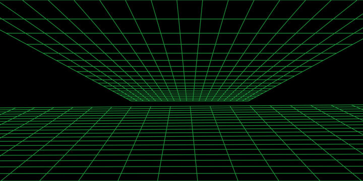 Abstract digital background featuring a glowing neon green grid on a dark surface. Perfect for technology. Vector ilustration