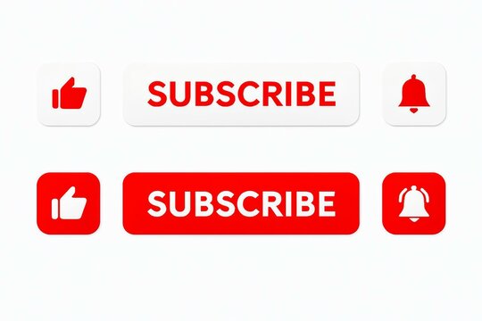 Subscribe buttons with like and bell icons on a white background for youtube