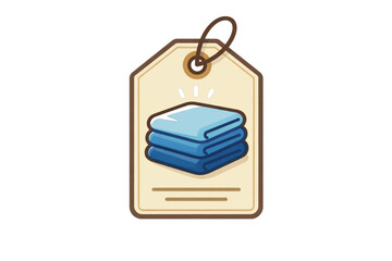 Price tag icon with folded blue towels, sale or special offer