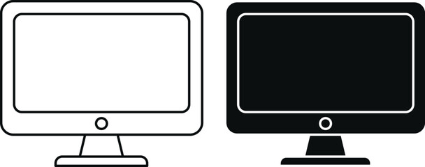Computer Monitor Screen Icon Line and Solid Style Vector Illustration