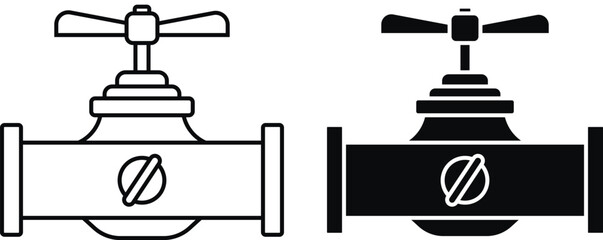 Water Tap Valve Icon Line and Solid Style Vector Illustration