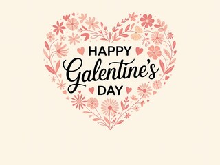 Happy galentines day greeting card with floral heart design on beige background