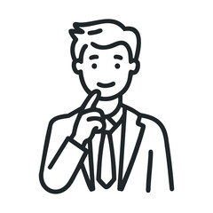 Obraz premium Man thinking deeply about a complex problem, pondering a strategic solution with a thoughtful expression in a clean, minimalist line art style.