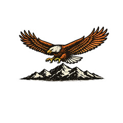 Fototapeta premium Vintage Eagle Landing Logo Retro Bird Emblem with Wings Isolated Transparent PNG