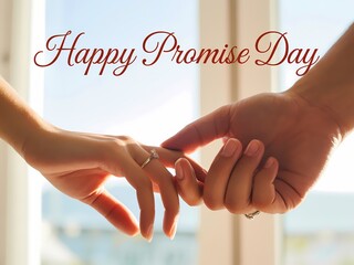 Couple holding hands with promise day text overlay on romantic background
