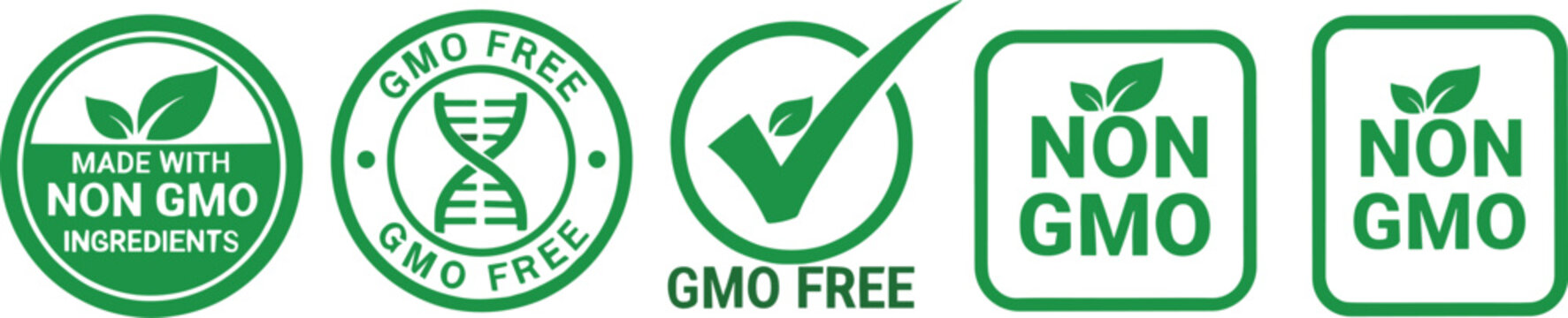 Non GMO And GMO Free Green Certification Labels Set For Organic Food Packaging And Product Branding