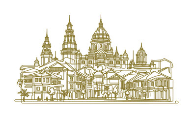 sketch drawing of temple in the city (artwork 1)