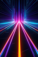 Fototapeta premium Futuristic Neon Light Lines in Perspective Digital Background