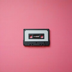 Obraz premium A vintage cassette tape placed on a vibrant pink surface, evoking nostalgia for music and memories. Retro music concept.